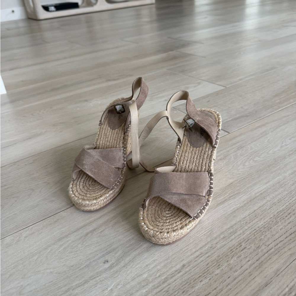 Seychelles Tan Espadrille Wedges with Cross-Strap Design